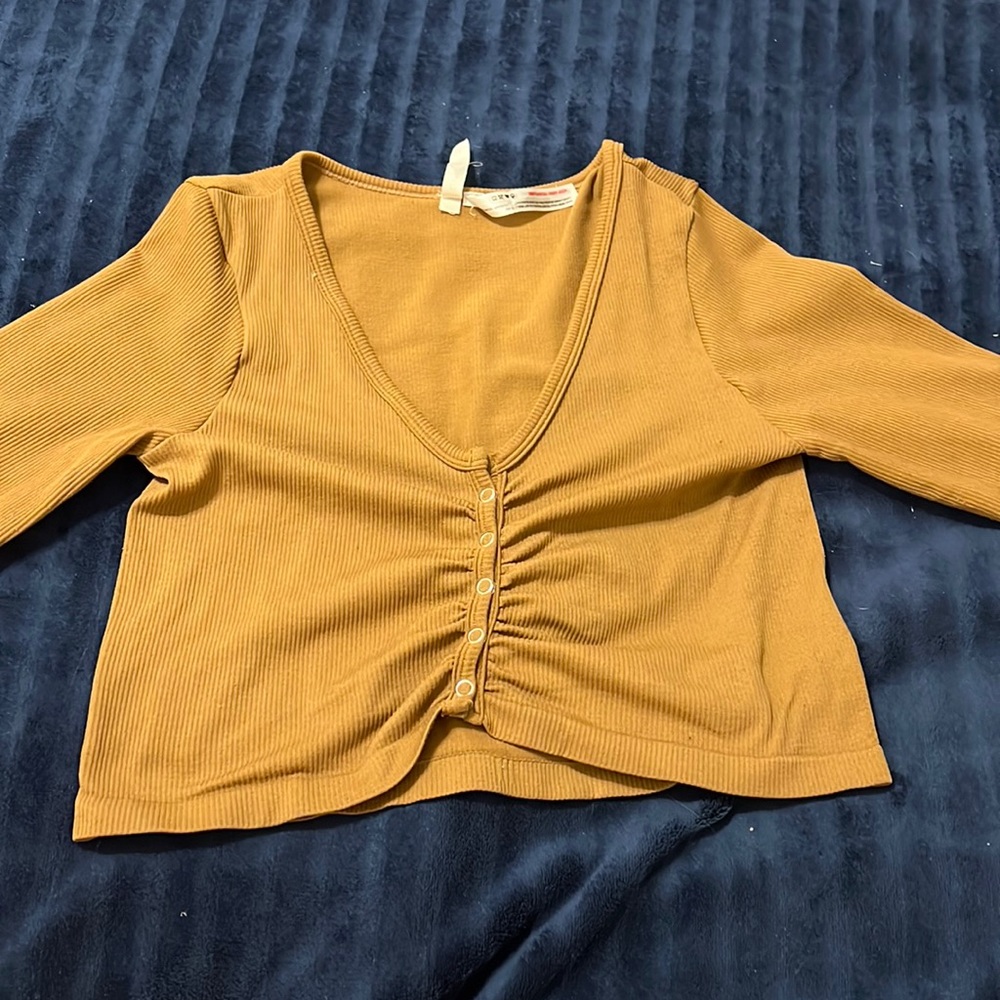 Brown button up crop top